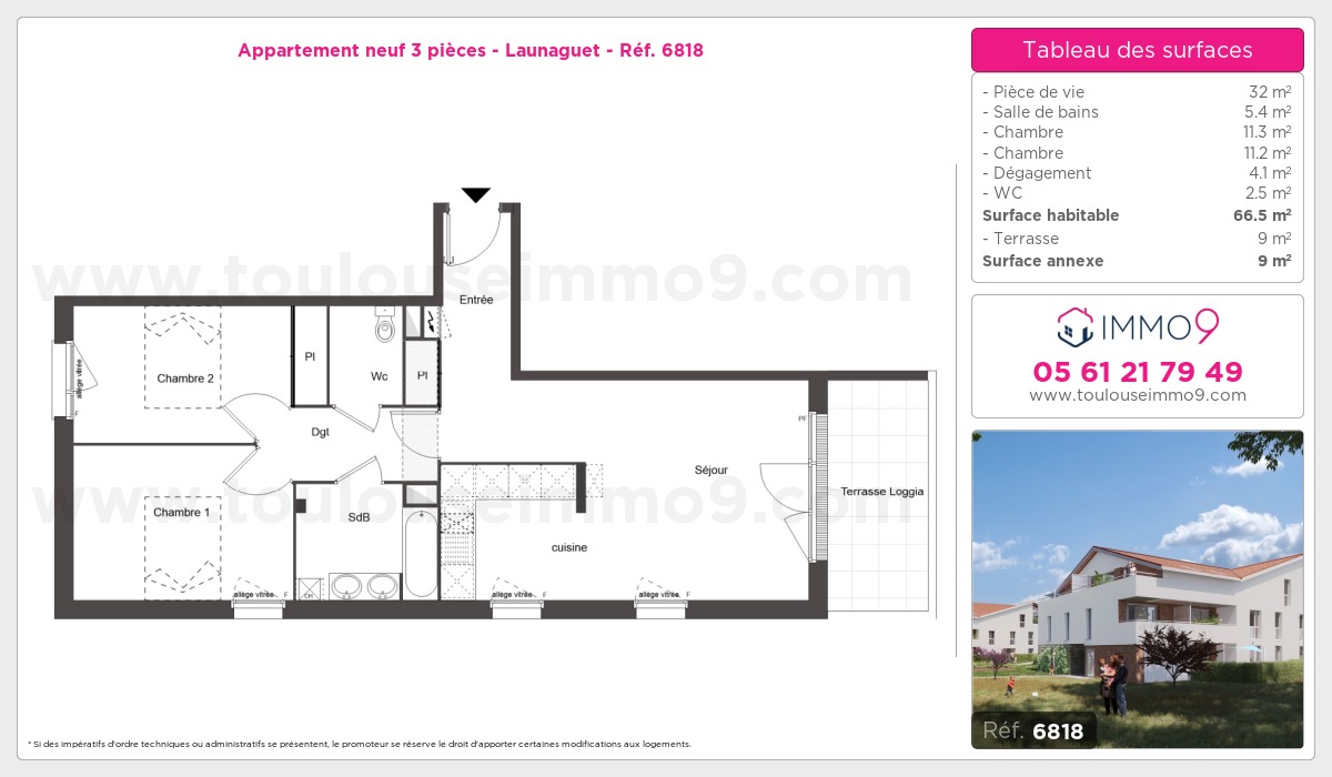 Plan et surfaces, Programme neuf Launaguet Référence n° 6818