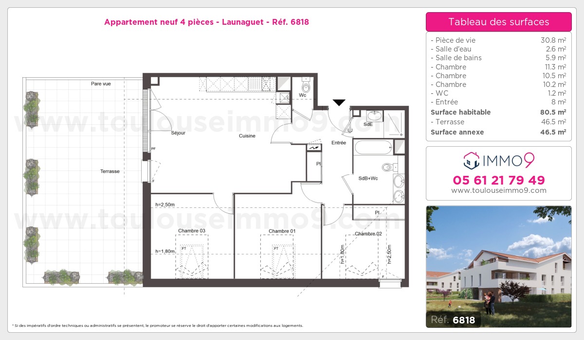 Plan et surfaces, Programme neuf Launaguet Référence n° 6818