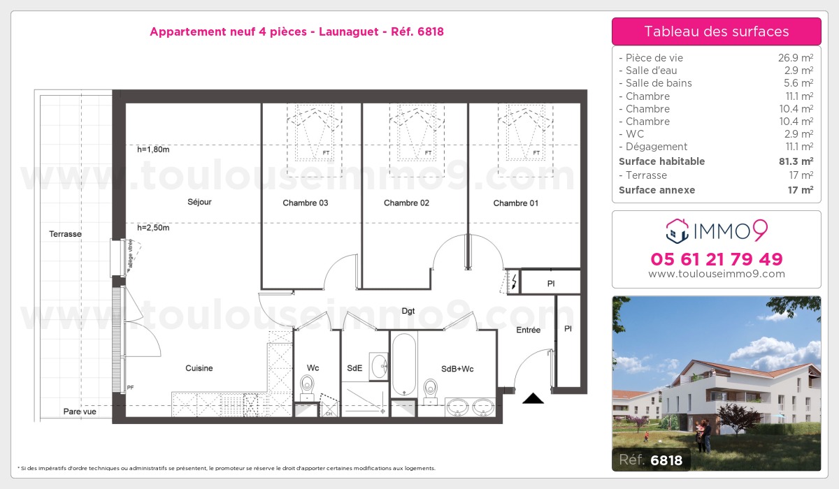 Plan et surfaces, Programme neuf Launaguet Référence n° 6818