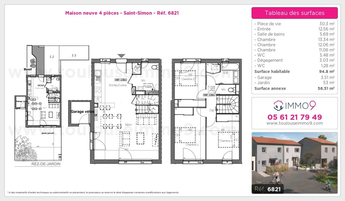 Plan et surfaces, Programme neuf Toulouse : Saint-Simon Référence n° 6821