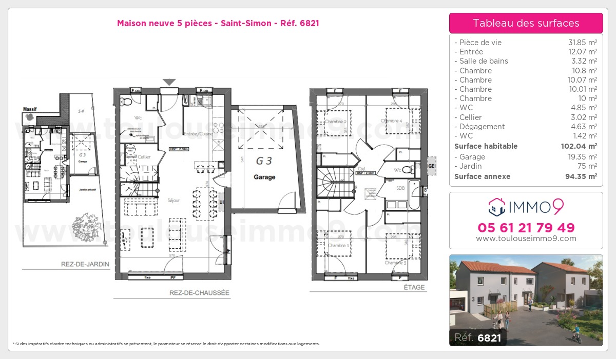 Plan et surfaces, Programme neuf Toulouse : Saint-Simon Référence n° 6821