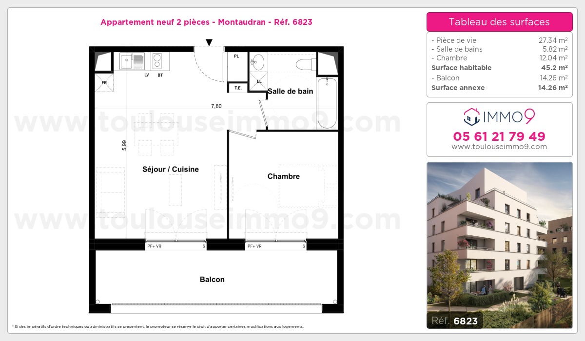 Plan et surfaces, Programme neuf Toulouse : Montaudran Référence n° 6823