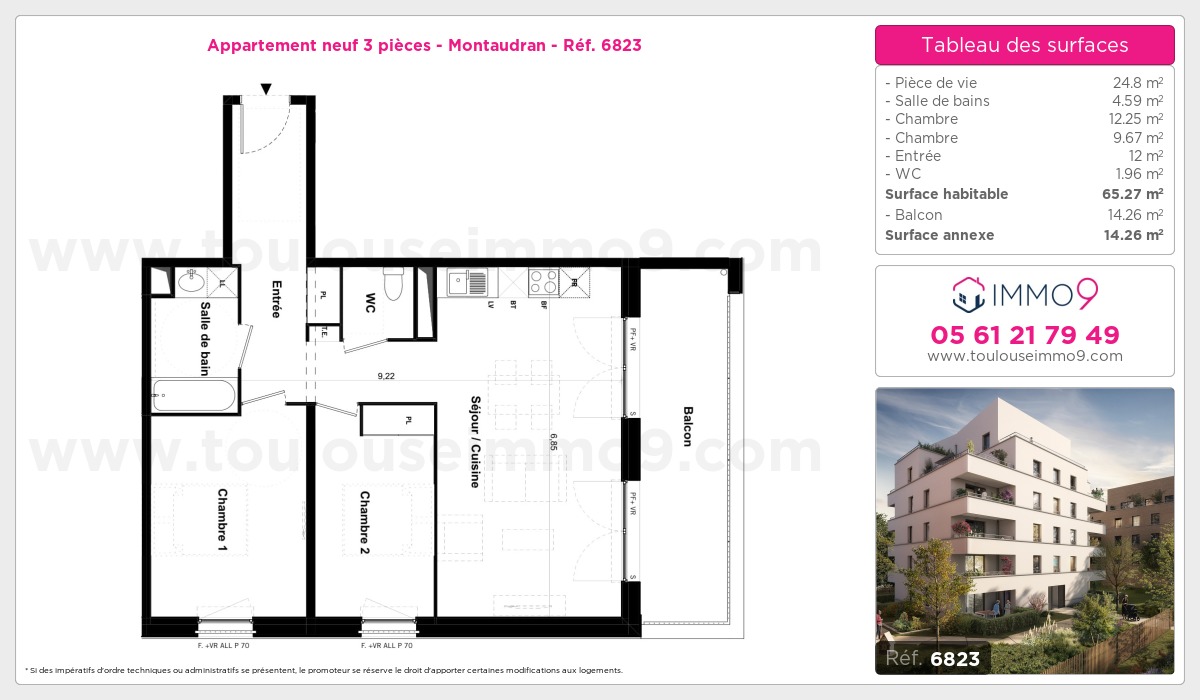 Plan et surfaces, Programme neuf Toulouse : Montaudran Référence n° 6823