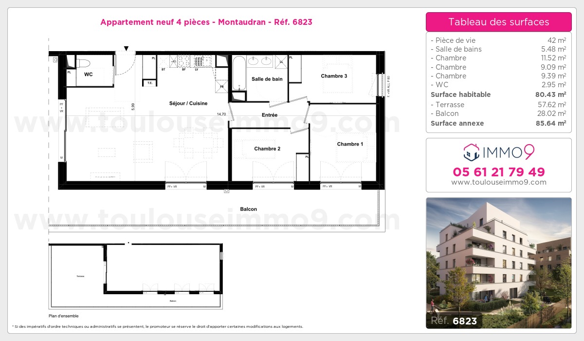 Plan et surfaces, Programme neuf Toulouse : Montaudran Référence n° 6823