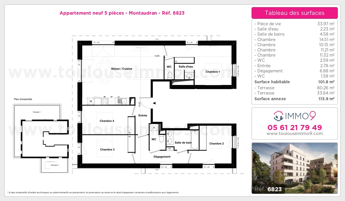 Plan et surfaces, Programme neuf Toulouse : Montaudran Référence n° 6823