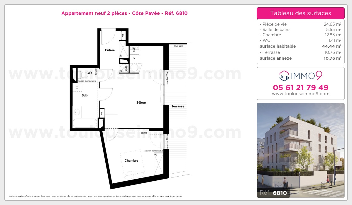 Plan et surfaces, Programme neuf Toulouse : Côte Pavée Référence n° 6810