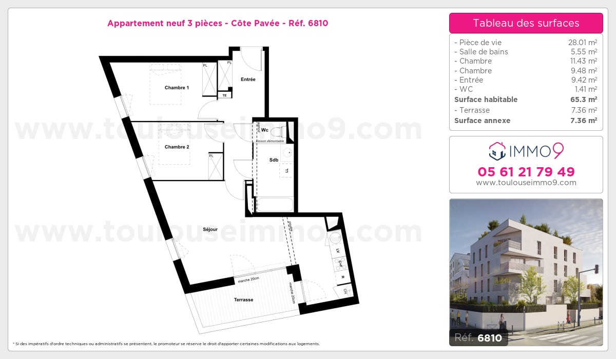 Plan et surfaces, Programme neuf Toulouse : Côte Pavée Référence n° 6810