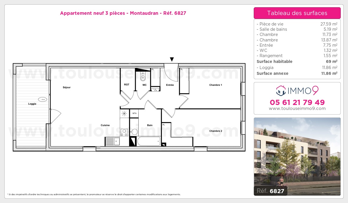 Plan et surfaces, Programme neuf Toulouse : Montaudran Référence n° 6827