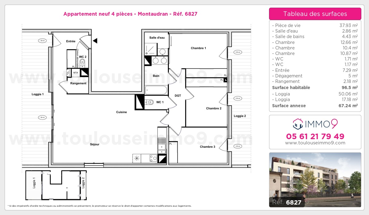 Plan et surfaces, Programme neuf Toulouse : Montaudran Référence n° 6827