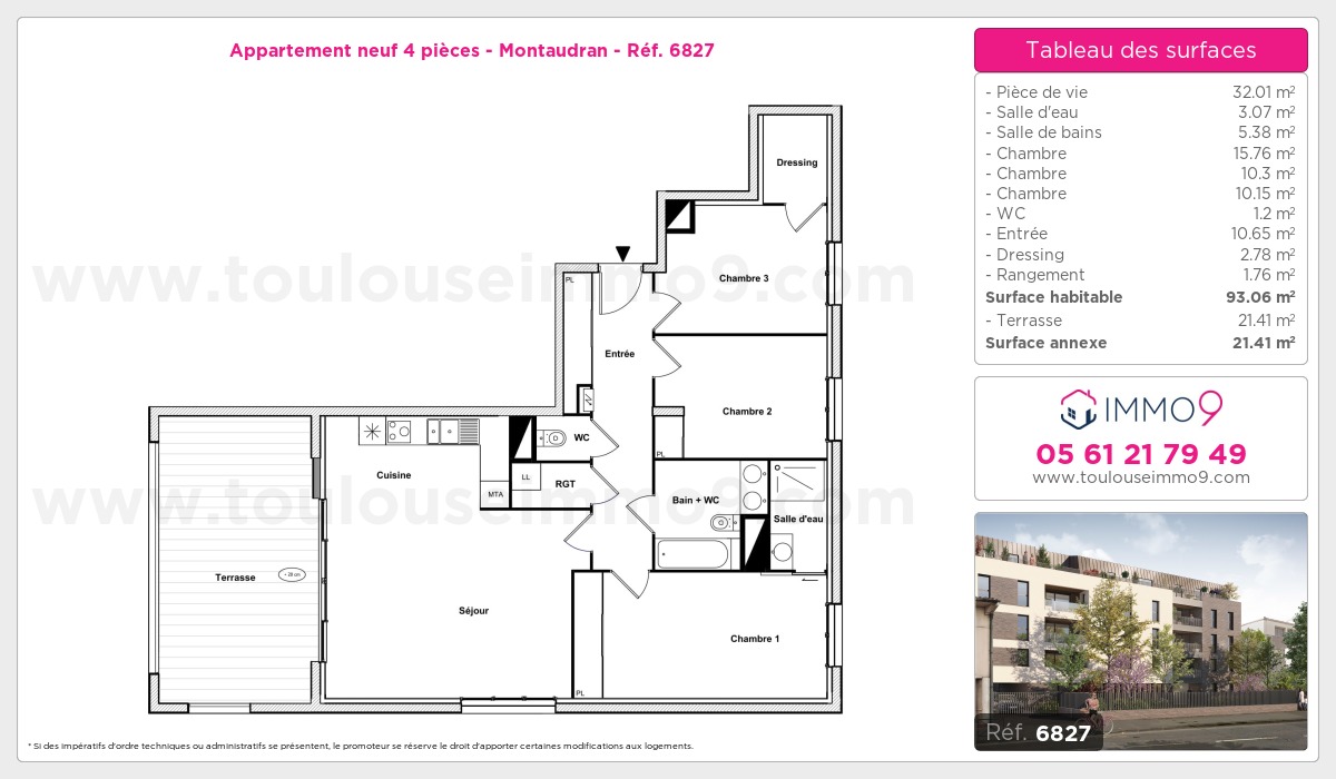 Plan et surfaces, Programme neuf Toulouse : Montaudran Référence n° 6827