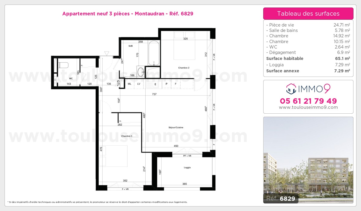 Plan et surfaces, Programme neuf Toulouse : Montaudran Référence n° 6829