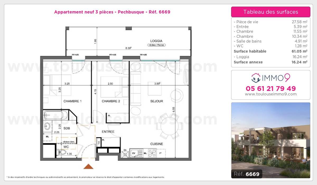 Plan et surfaces, Programme neuf Pechbusque Référence n° 6669