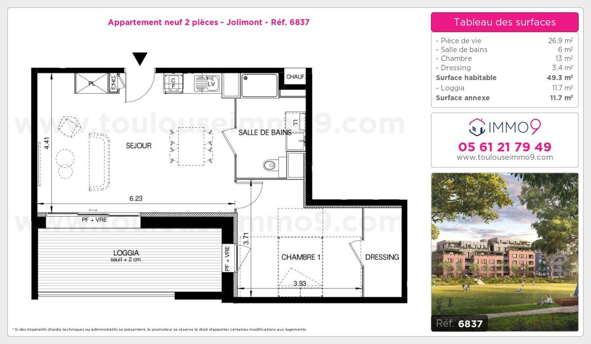 Plan et surfaces, Programme neuf Toulouse : Jolimont Référence n° 6837