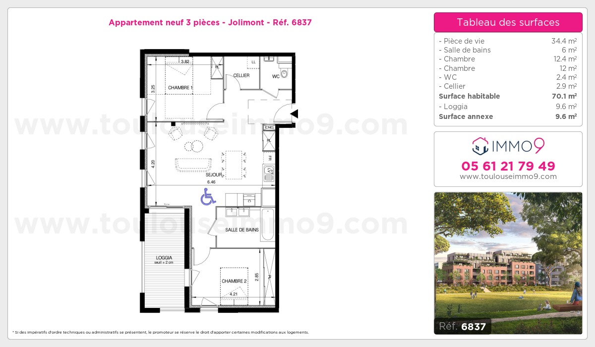 Plan et surfaces, Programme neuf Toulouse : Jolimont Référence n° 6837