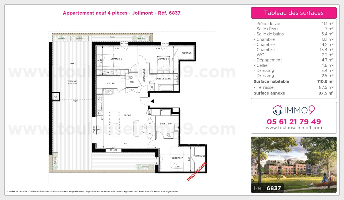 Plan et surfaces, Programme neuf Toulouse : Jolimont Référence n° 6837