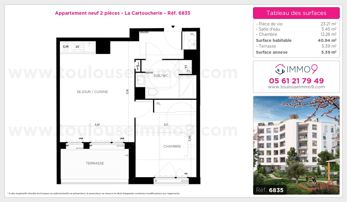 Plan et surfaces, Programme neuf Toulouse : Cartoucherie Référence n° 6835