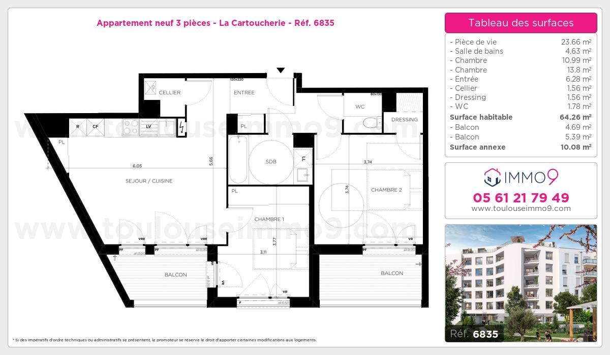 Plan et surfaces, Programme neuf Toulouse : Cartoucherie Référence n° 6835