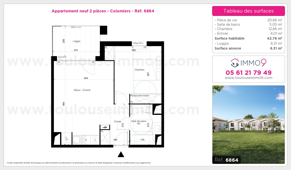 Plan et surfaces, Programme neuf Colomiers Référence n° 6864