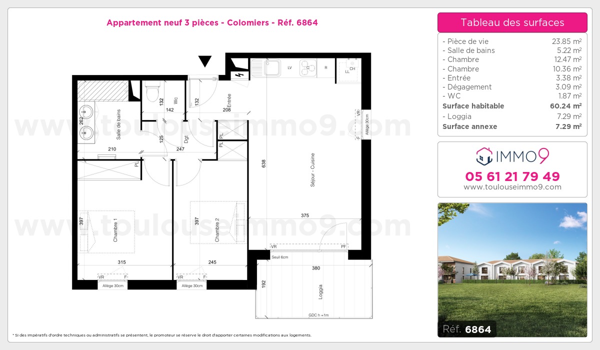 Plan et surfaces, Programme neuf Colomiers Référence n° 6864