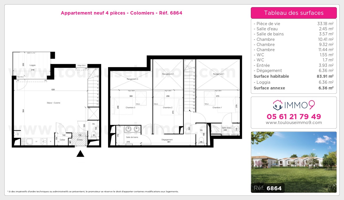 Plan et surfaces, Programme neuf Colomiers Référence n° 6864