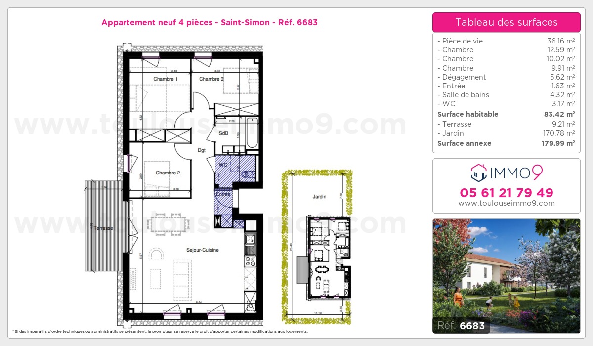 Plan et surfaces, Programme neuf Toulouse : Saint-Simon Référence n° 6683