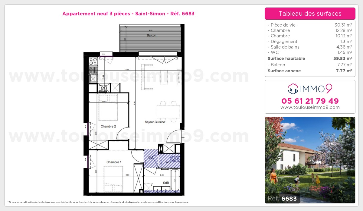 Plan et surfaces, Programme neuf Toulouse : Saint-Simon Référence n° 6683