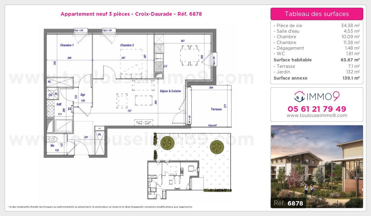 Plan et surfaces, Programme neuf Toulouse : Croix-Daurade Référence n° 6878