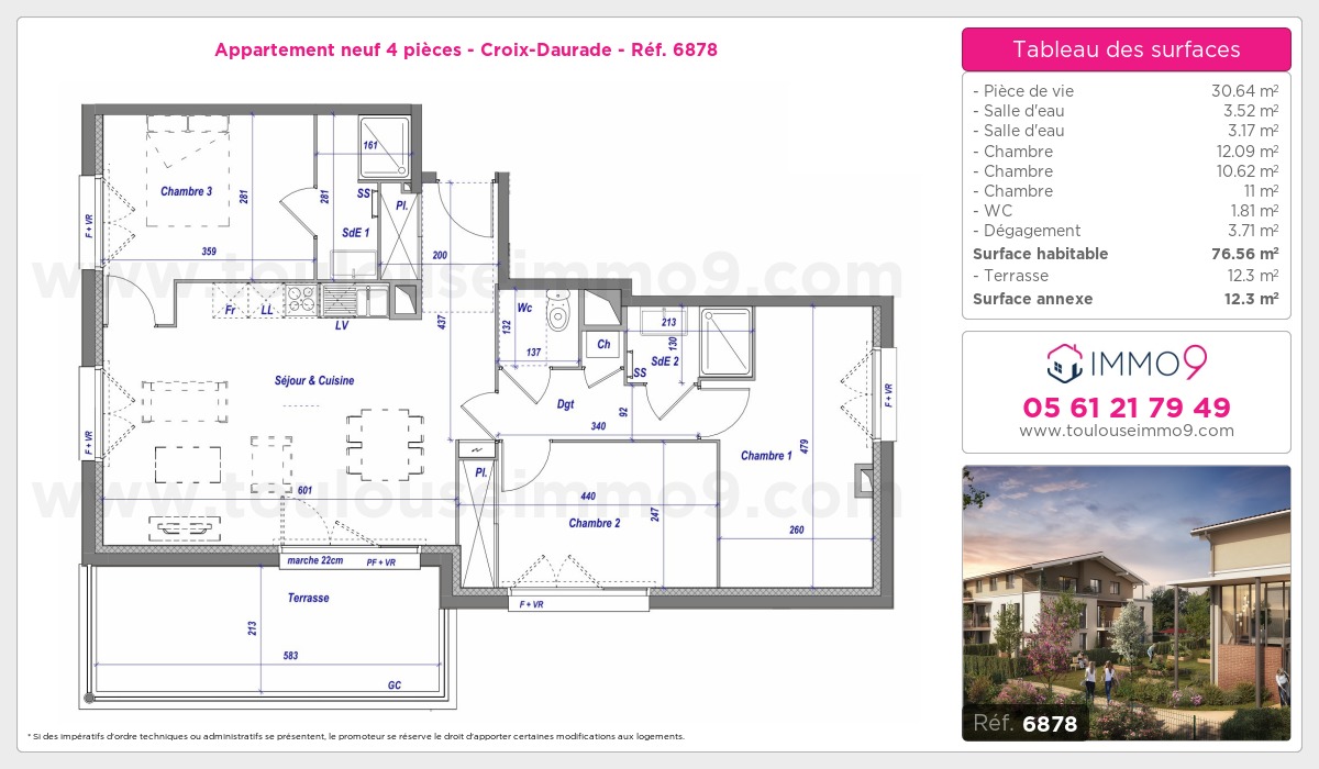 Plan et surfaces, Programme neuf Toulouse : Croix-Daurade Référence n° 6878