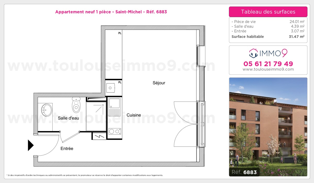 Plan et surfaces, Programme neuf Toulouse : Saint-Michel Référence n° 6883