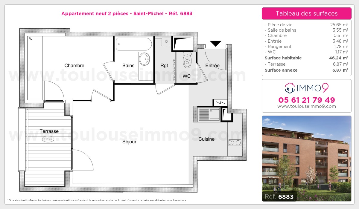 Plan et surfaces, Programme neuf Toulouse : Saint-Michel Référence n° 6883