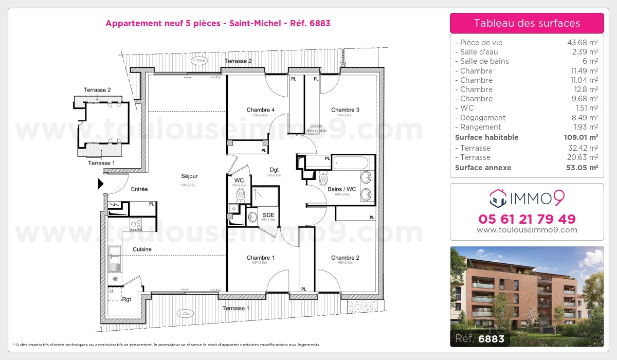 Plan et surfaces, Programme neuf Toulouse : Saint-Michel Référence n° 6883