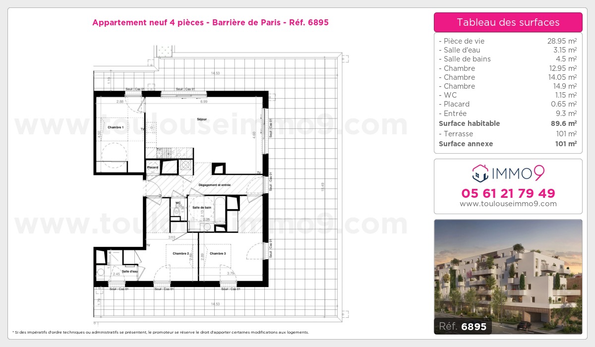 Plan et surfaces, Programme neuf Toulouse : Barrière de Paris Référence n° 6895