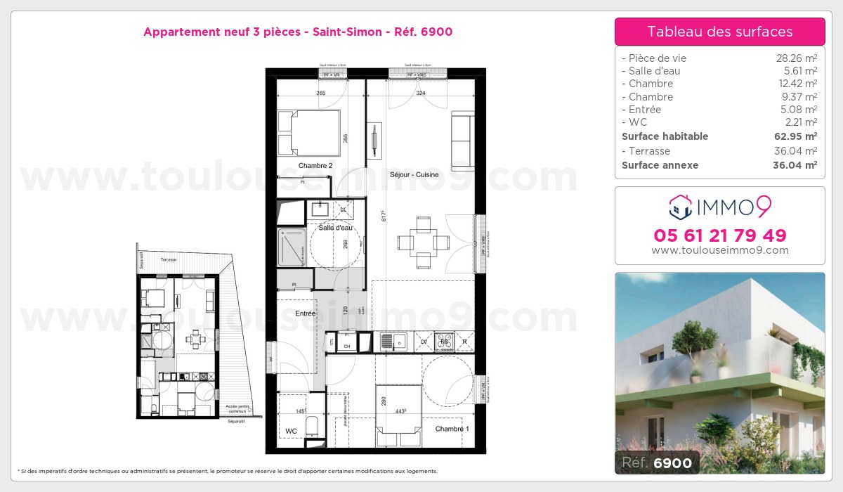 Plan et surfaces, Programme neuf Toulouse : Saint-Simon Référence n° 6900