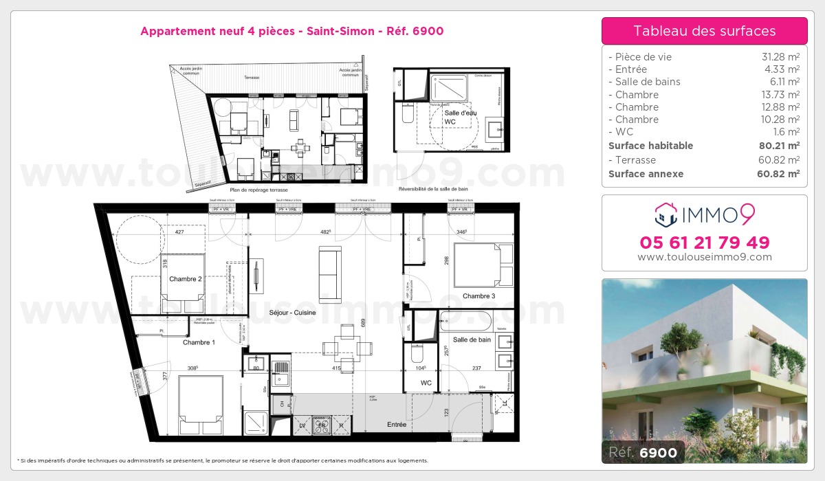 Plan et surfaces, Programme neuf Toulouse : Saint-Simon Référence n° 6900