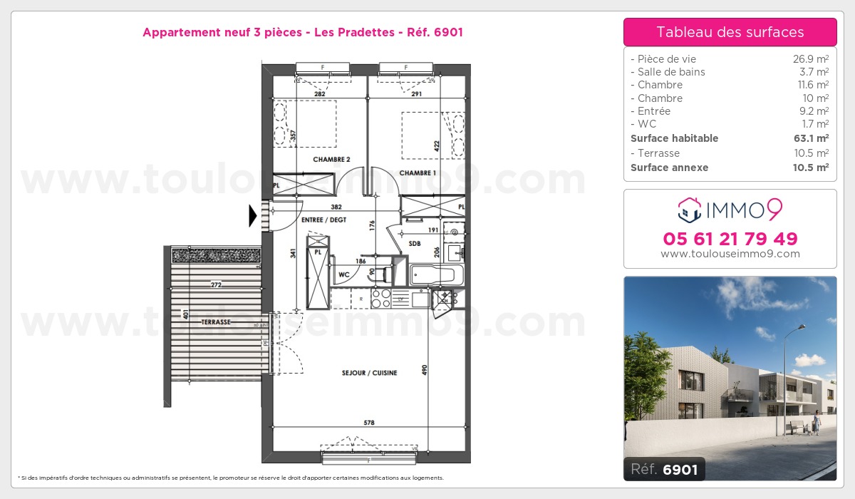Plan et surfaces, Programme neuf Toulouse : Pradettes Référence n° 6901