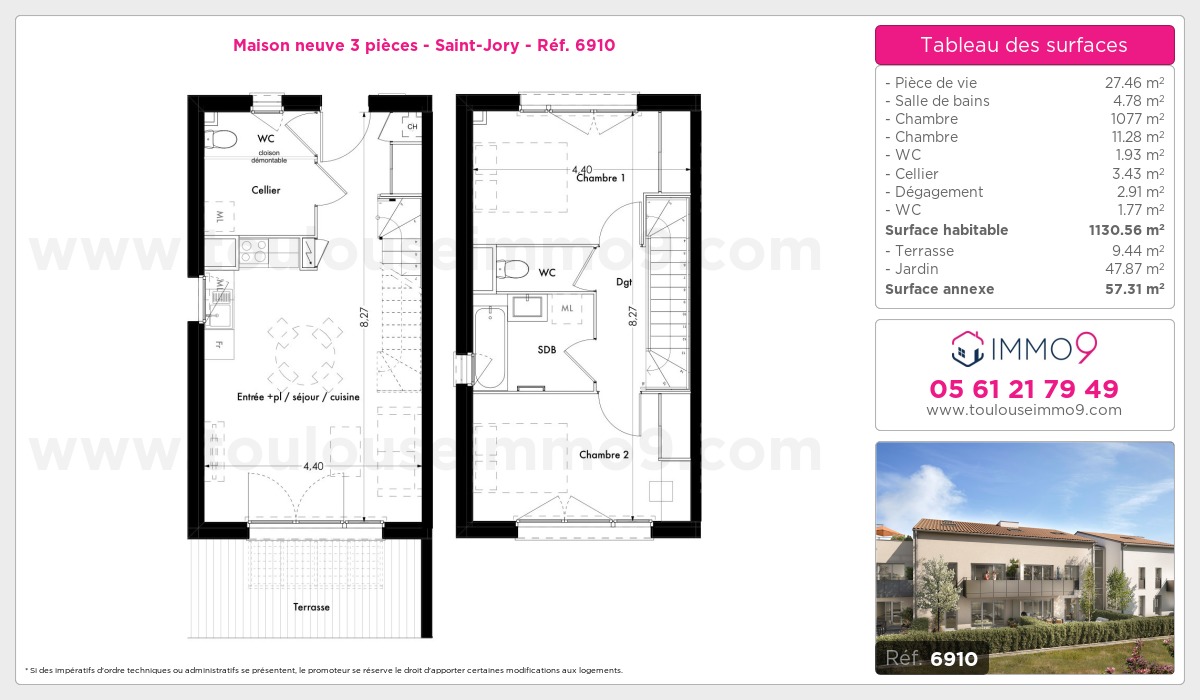 Plan et surfaces, Programme neuf Saint-Jory Référence n° 6910