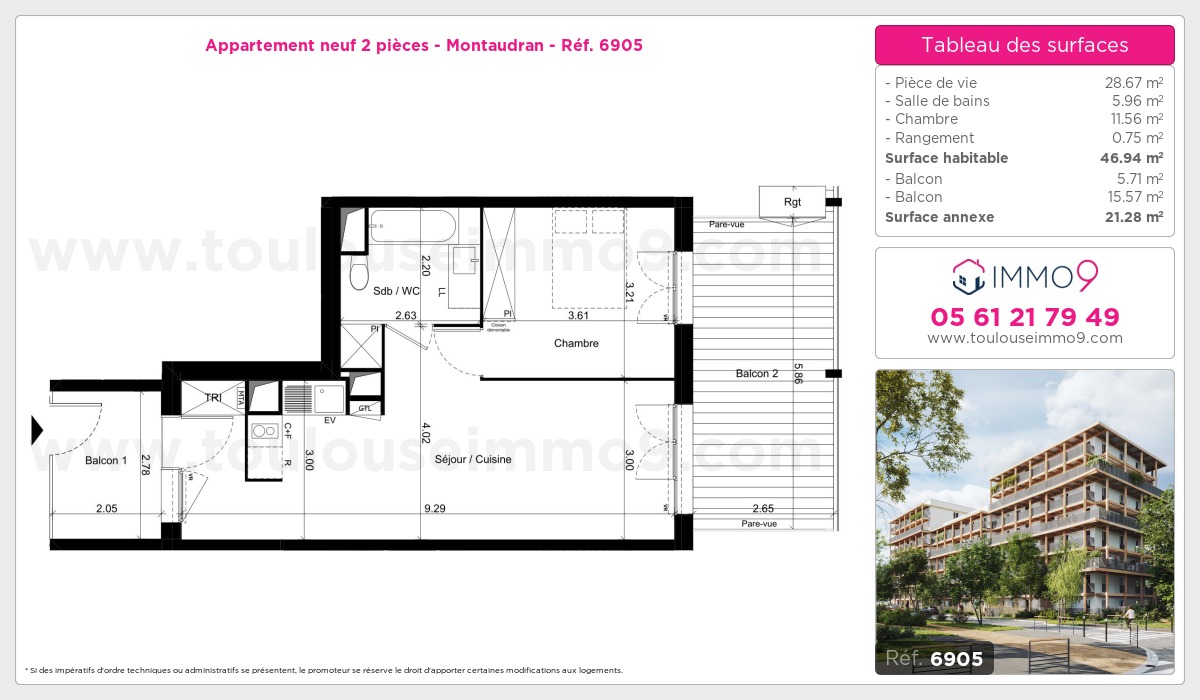 Plan et surfaces, Programme neuf Toulouse : Montaudran Référence n° 6905