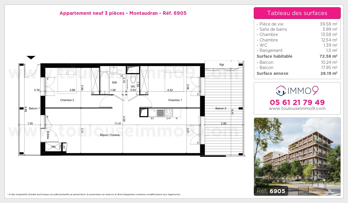 Plan et surfaces, Programme neuf Toulouse : Montaudran Référence n° 6905