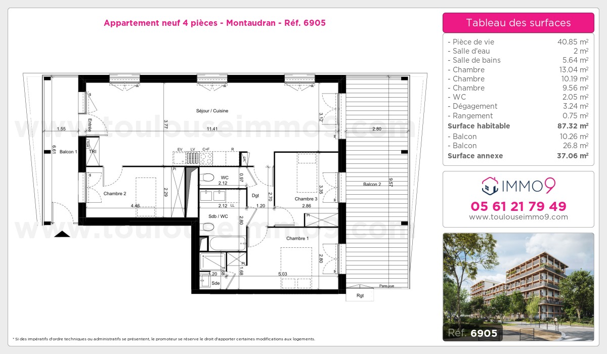 Plan et surfaces, Programme neuf Toulouse : Montaudran Référence n° 6905