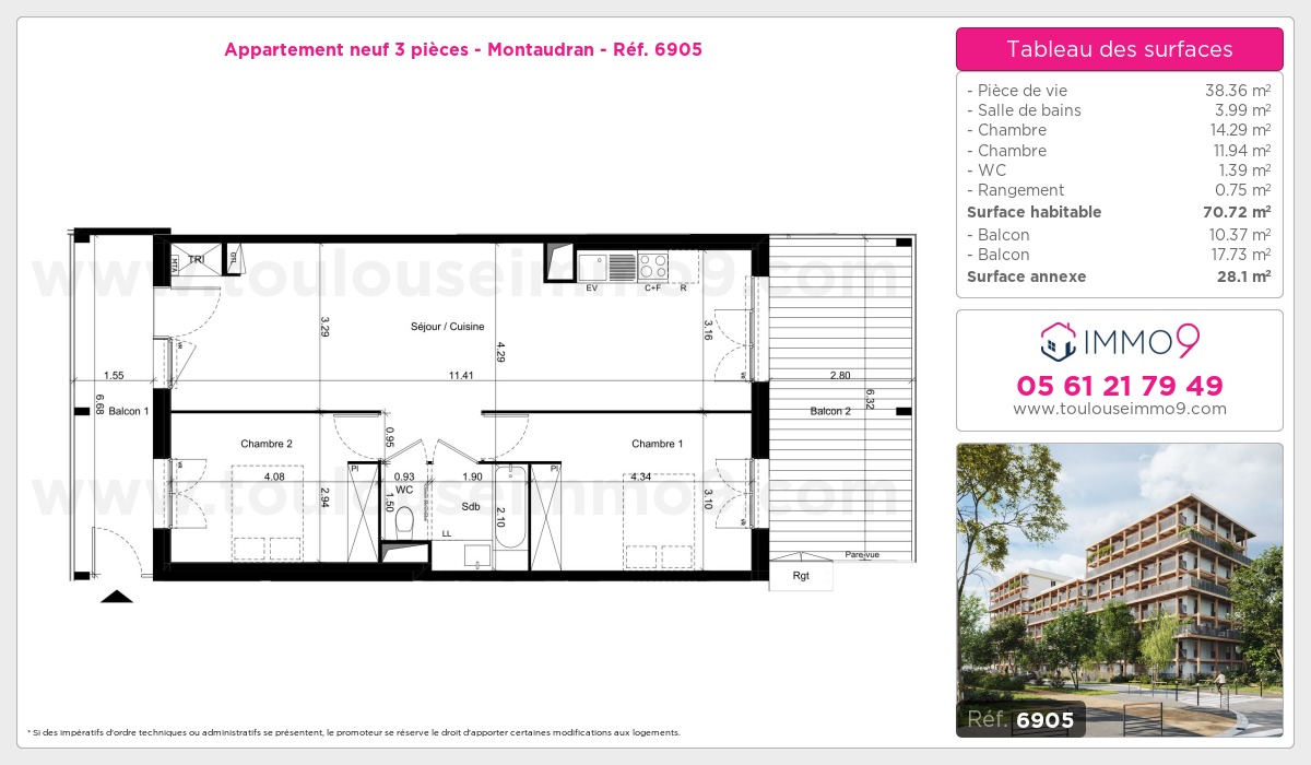 Plan et surfaces, Programme neuf Toulouse : Montaudran Référence n° 6905