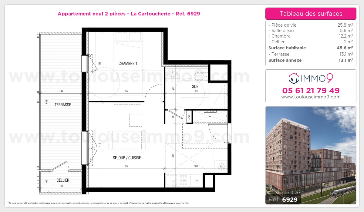 Plan et surfaces, Programme neuf Toulouse : Cartoucherie Référence n° 6929