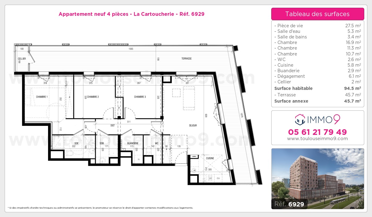 Plan et surfaces, Programme neuf Toulouse : Cartoucherie Référence n° 6929