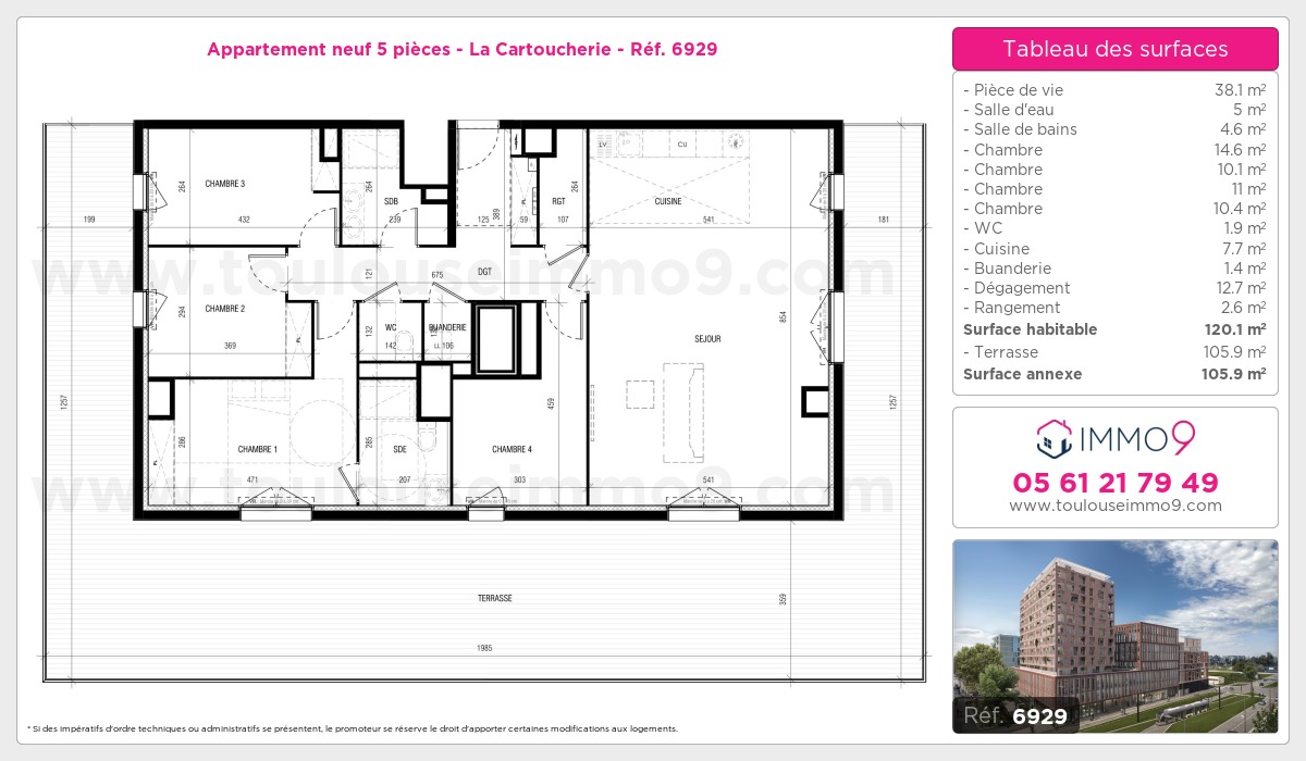 Plan et surfaces, Programme neuf Toulouse : Cartoucherie Référence n° 6929