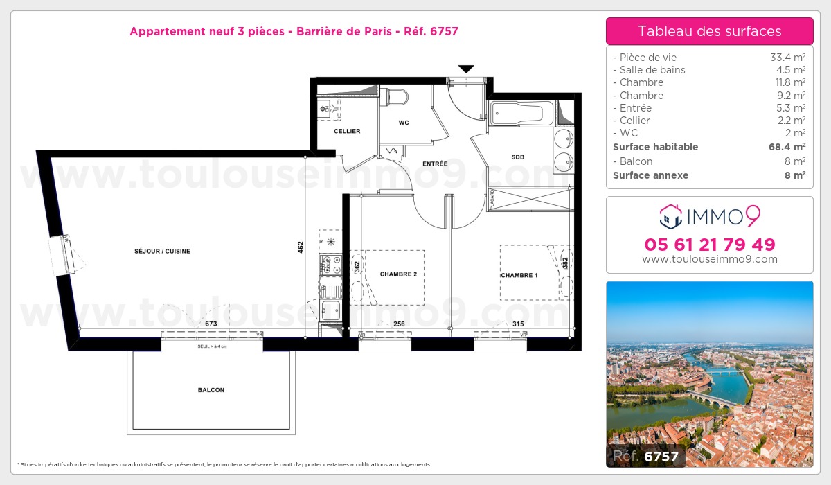 Plan et surfaces, Programme neuf Toulouse : Barrière de Paris Référence n° 6757