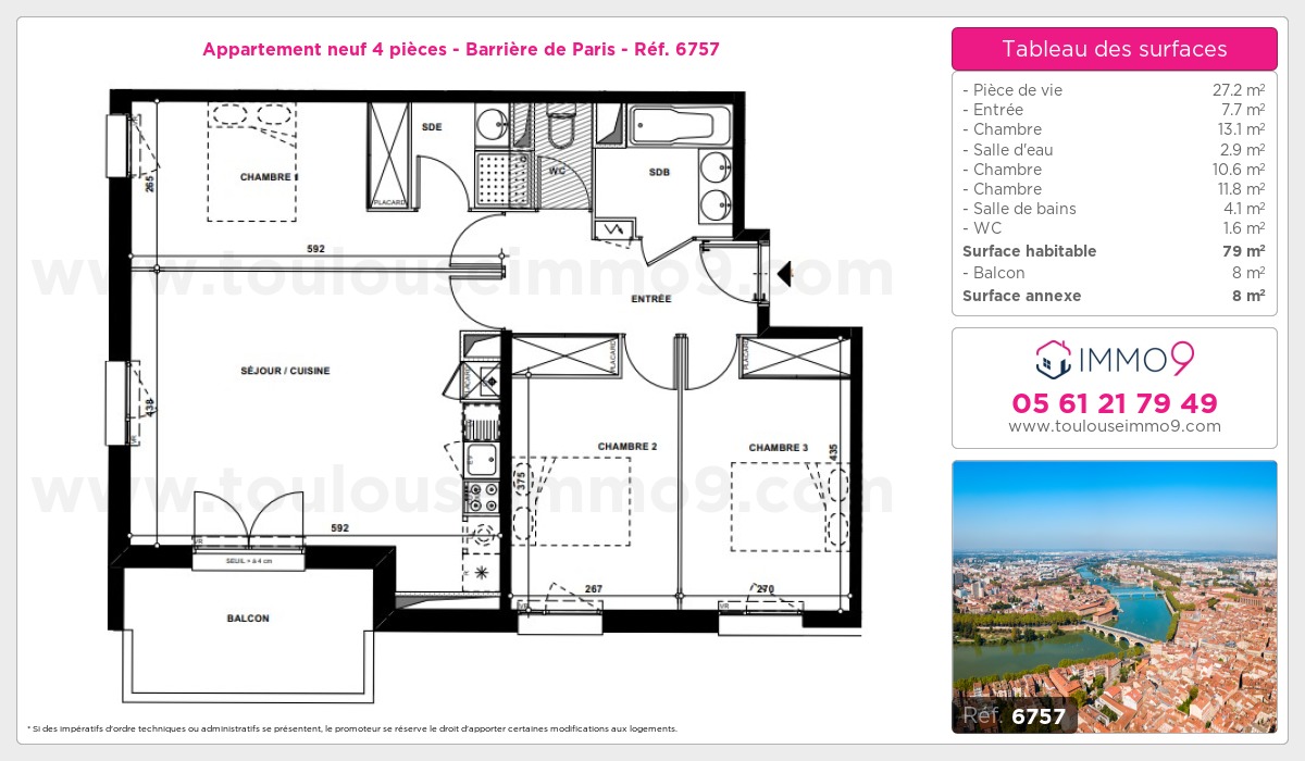 Plan et surfaces, Programme neuf Toulouse : Barrière de Paris Référence n° 6757