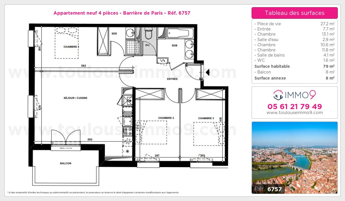 Plan et surfaces, Programme neuf Toulouse : Barrière de Paris Référence n° 6757