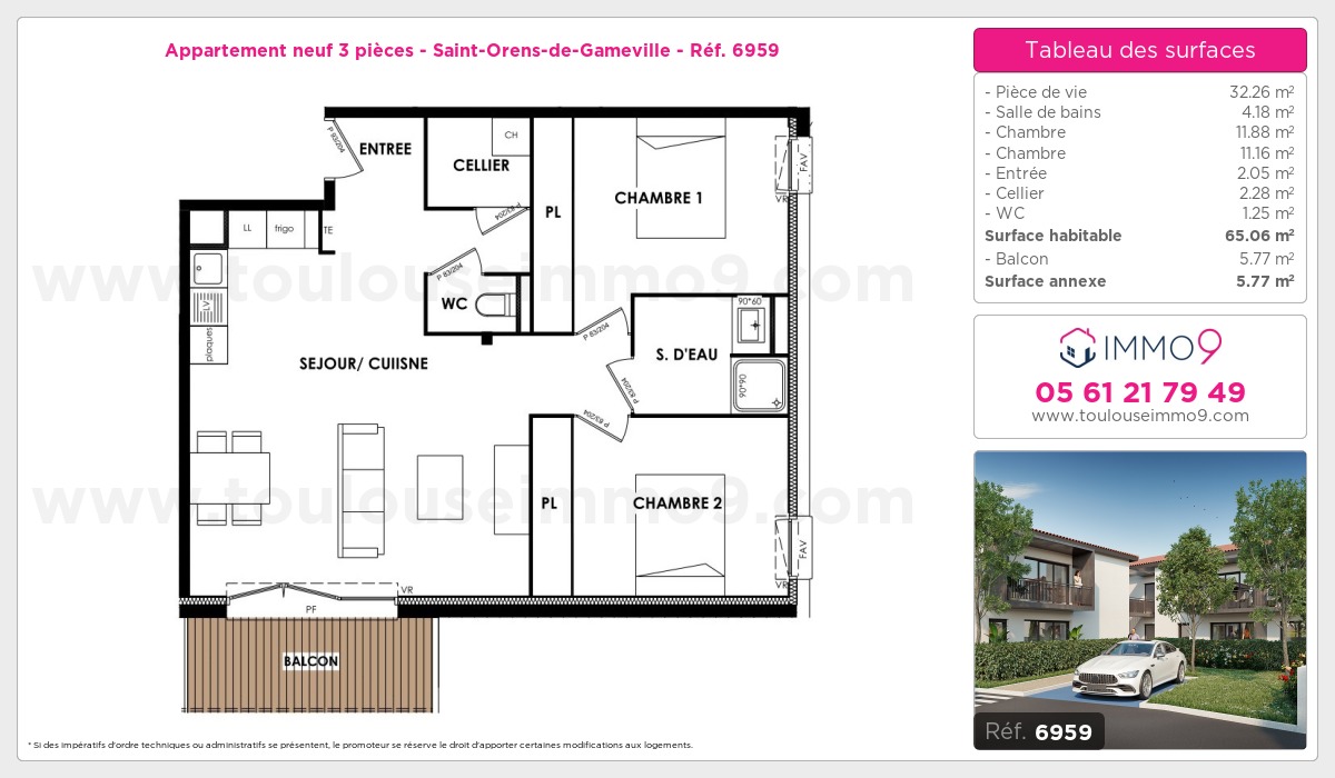 Plan et surfaces, Programme neuf Saint-Orens-de-Gameville Référence n° 6959