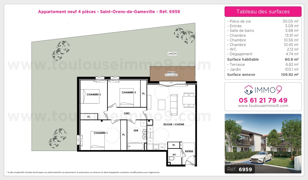 Plan et surfaces, Programme neuf Saint-Orens-de-Gameville Référence n° 6959