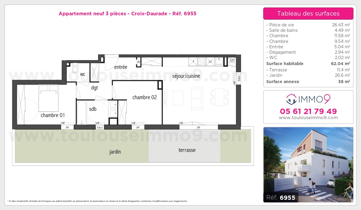 Plan et surfaces, Programme neuf Toulouse : Croix-Daurade Référence n° 6955