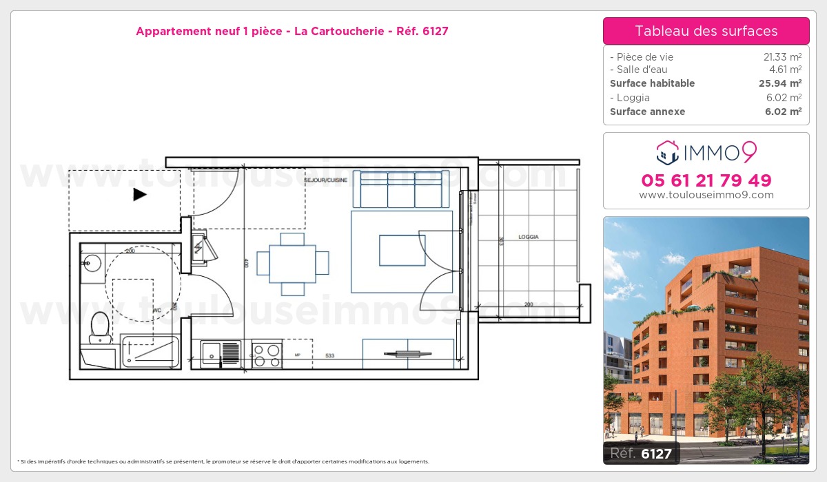 Plan et surfaces, Programme neuf Toulouse : Cartoucherie Référence n° 6127